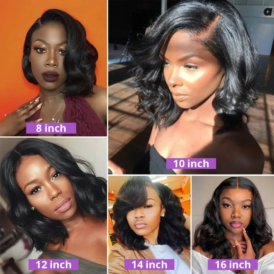 Body Wave Short Bob Wig Human Hair 13X6 Hd Lace Frontal Wig 5X5 Hd Lace Closure Wig Black Pre Plucked Brazilian Glueless Wigs