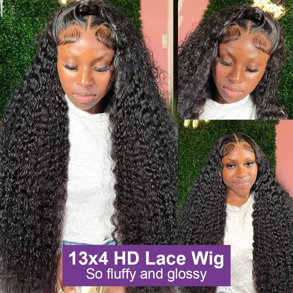 40 46 Inch Deep Wave 13x4 13x6 Lace Front Human Hair Wig 220 Density Curly 360 Full Lace Frontal Wig Human Hair For Black Women
