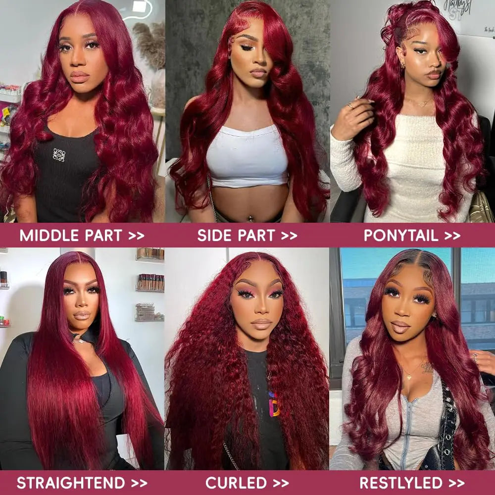 44 46 Inches 99J Colored 13x4 HD Lace Front Human Hair Wig body wave Burgundy 13x6 HD Lace Frontal Wigs Red Wigs For Women