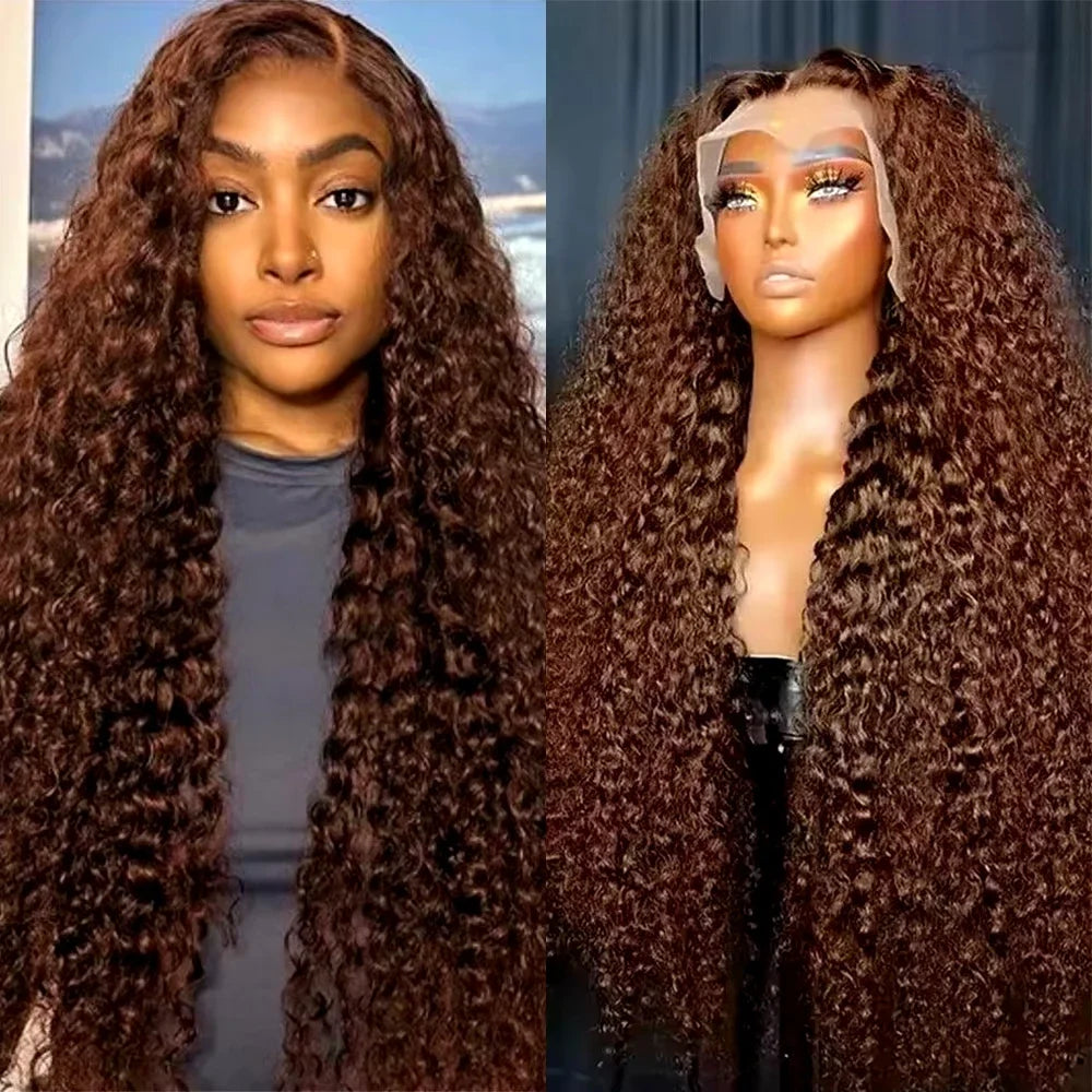 Chocolate Brown HD Lace Front Wigs Human Hair 200% Density Curly Lace Front Wigs Human Hair Deep Wave Wigs Human Hair For Women