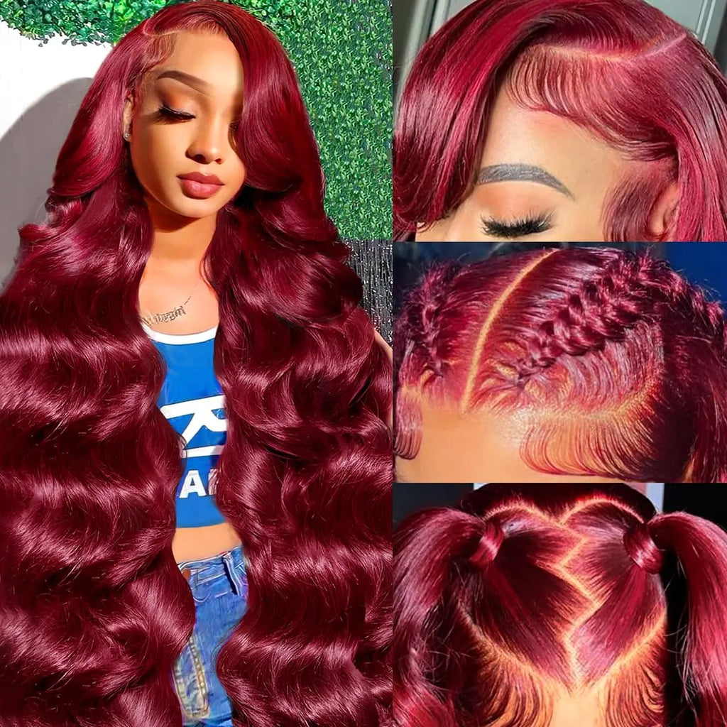 44 46 Inches 99J Colored 13x4 HD Lace Front Human Hair Wig body wave Burgundy 13x6 HD Lace Frontal Wigs Red Wigs For Women