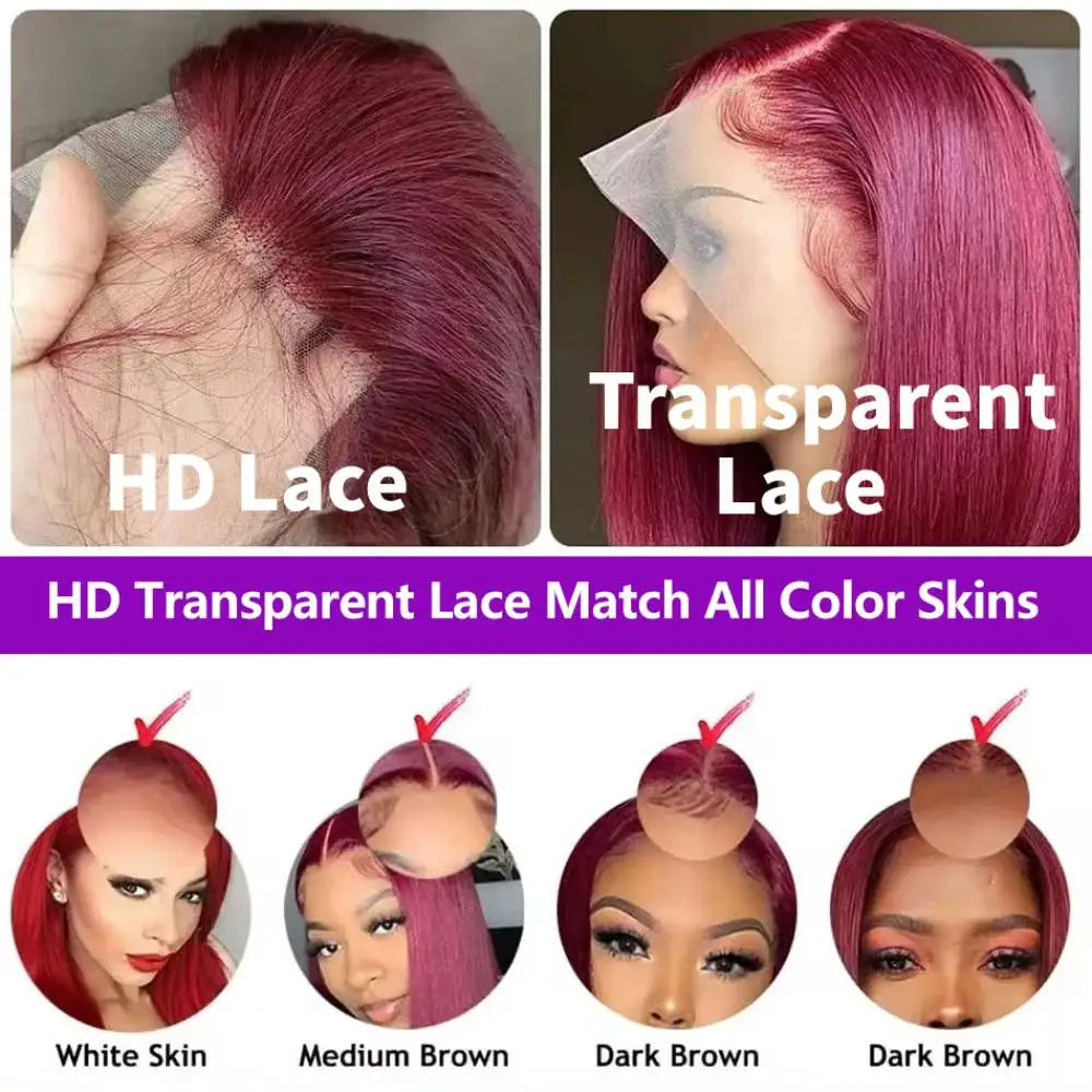 44 46 Inches 99J Colored 13x4 HD Lace Front Human Hair Wig body wave Burgundy 13x6 HD Lace Frontal Wigs Red Wigs For Women