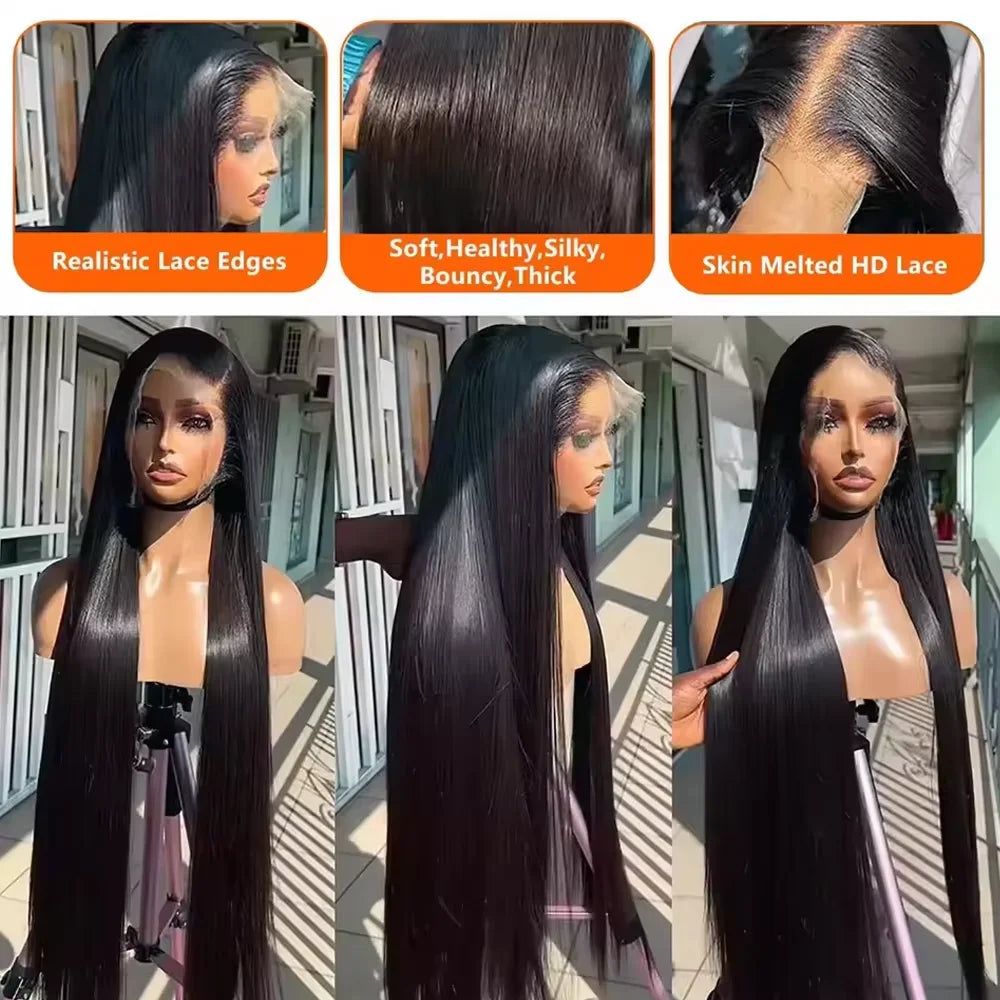 Pre Plucked Brazilian Bone Straight Human Hair Wig 100% 13X4 Transparent Lace Frontal Wig For Women 36 Inch Straight Front Wig