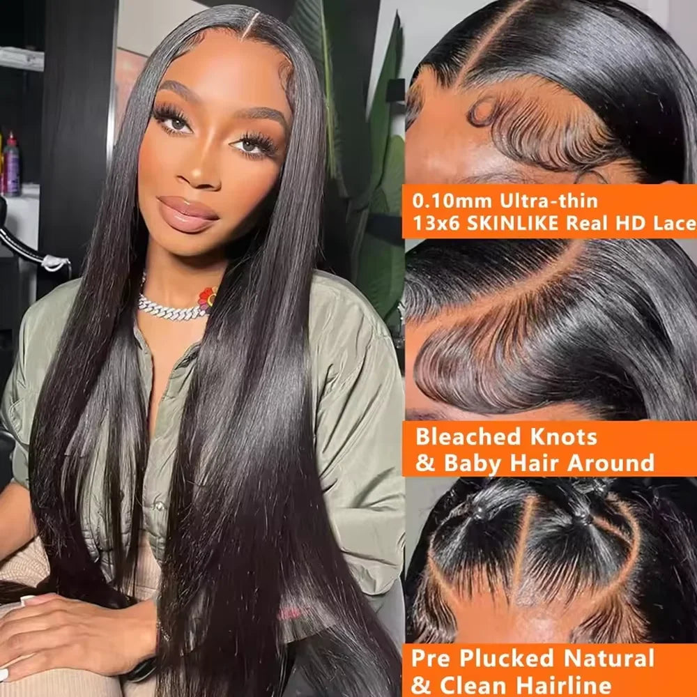 Pre Plucked Brazilian Bone Straight Human Hair Wig 100% 13X4 Transparent Lace Frontal Wig For Women 36 Inch Straight Front Wig