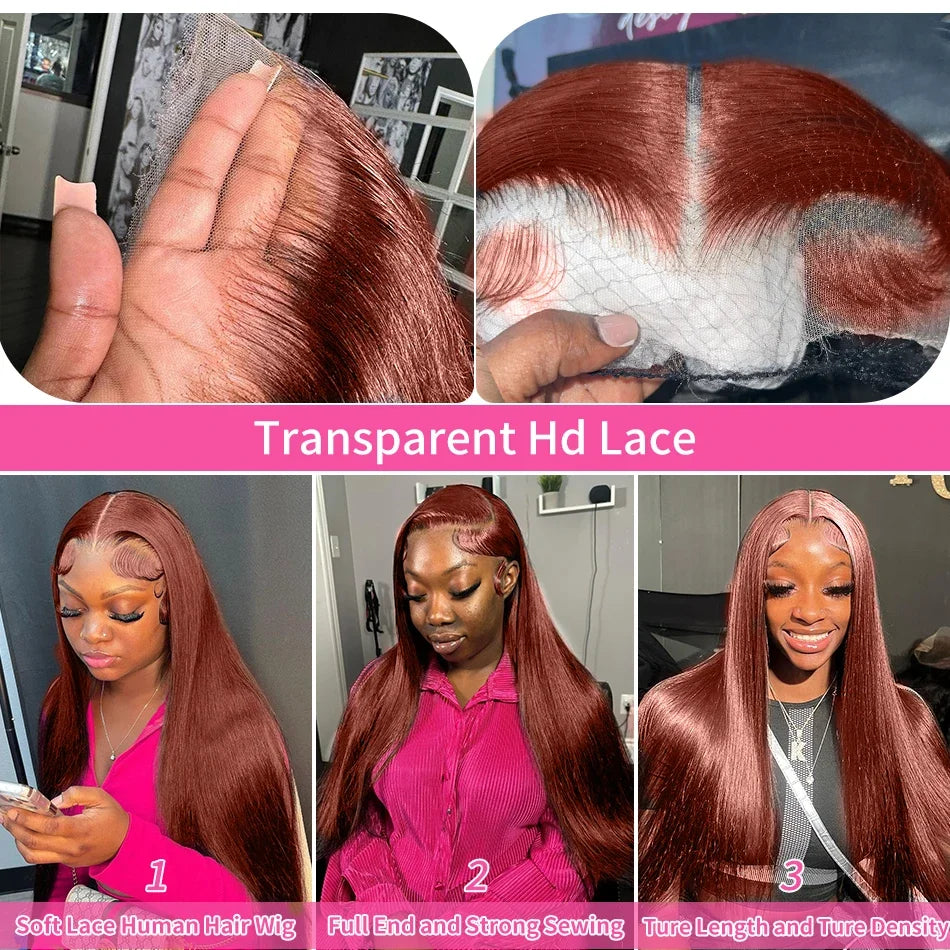 Reddish Brown 13x6 HD Lace Frontal Wig Brazilian Straight Human Hair Wig 30 40 Inch Colored 100% Human Wigs 4x4 5x5 Closure Wig