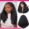 Kinky Straight Burmese Curly 3 IN 1 Half Wigs Yaki Straight  Human Hair Wig Glueless Wig Half Wig Drawstring Clip Half Wigs