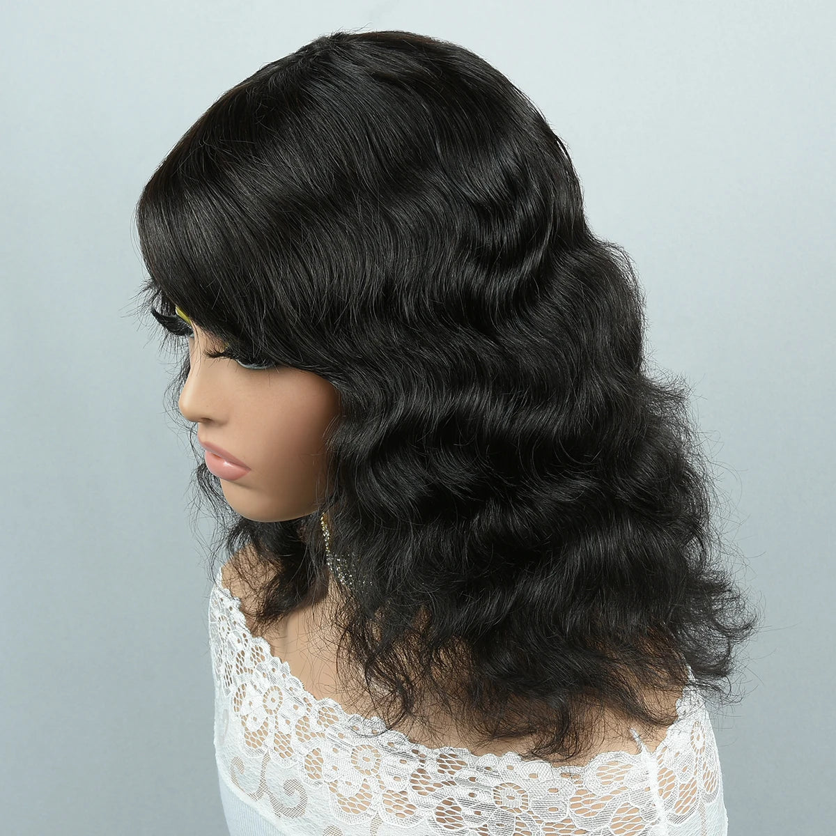 Body Wave Fringe Human Hair Wigs Full Machine Made Wigs For Woman Natural Color Pixie Cut Human Hair Wigs Pixie Cut Wigs HairUGo