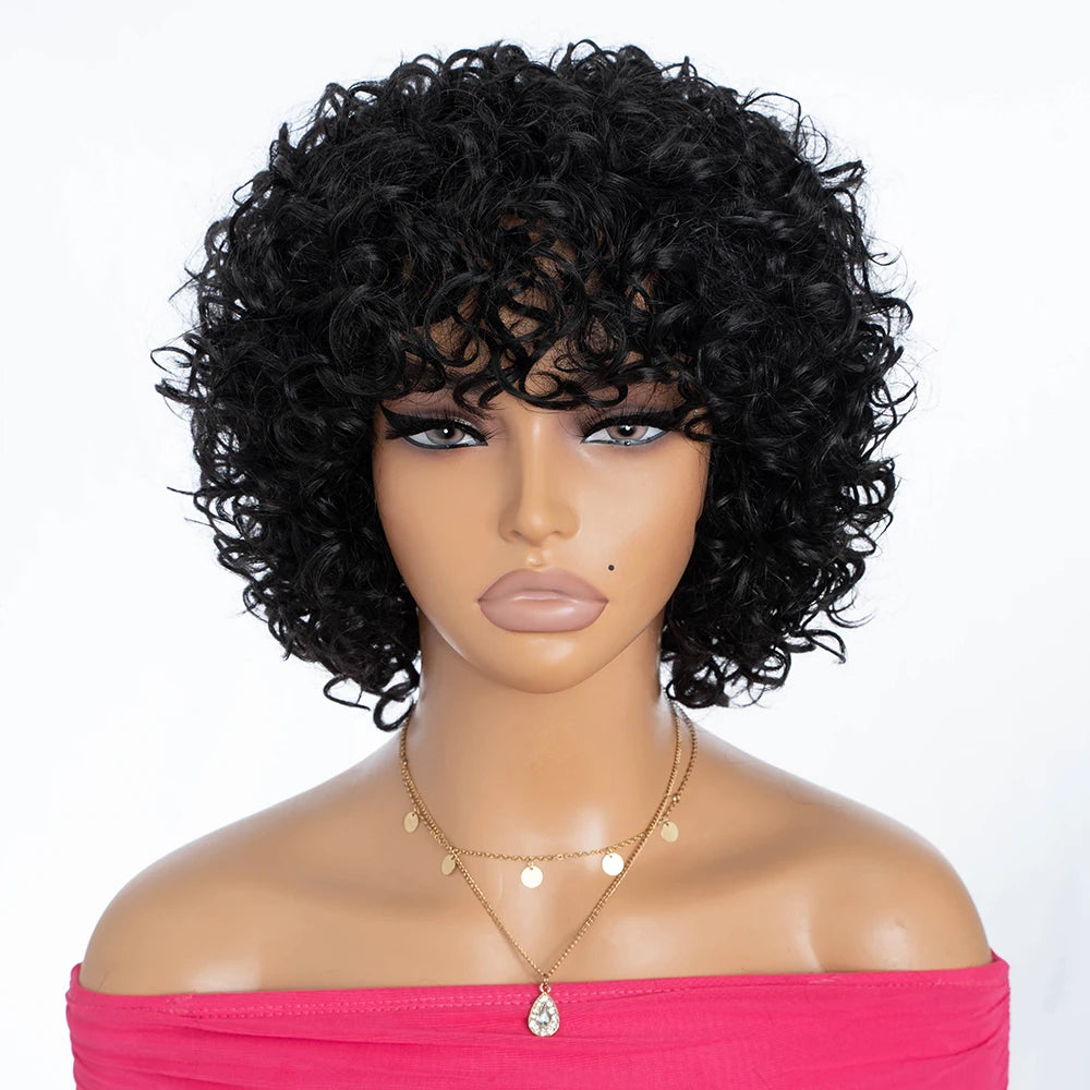 Short Curly Human Hair Wigs for Black Women P4/27/30 Short Curly Wigs for African American Glueless Human Hair Wigs