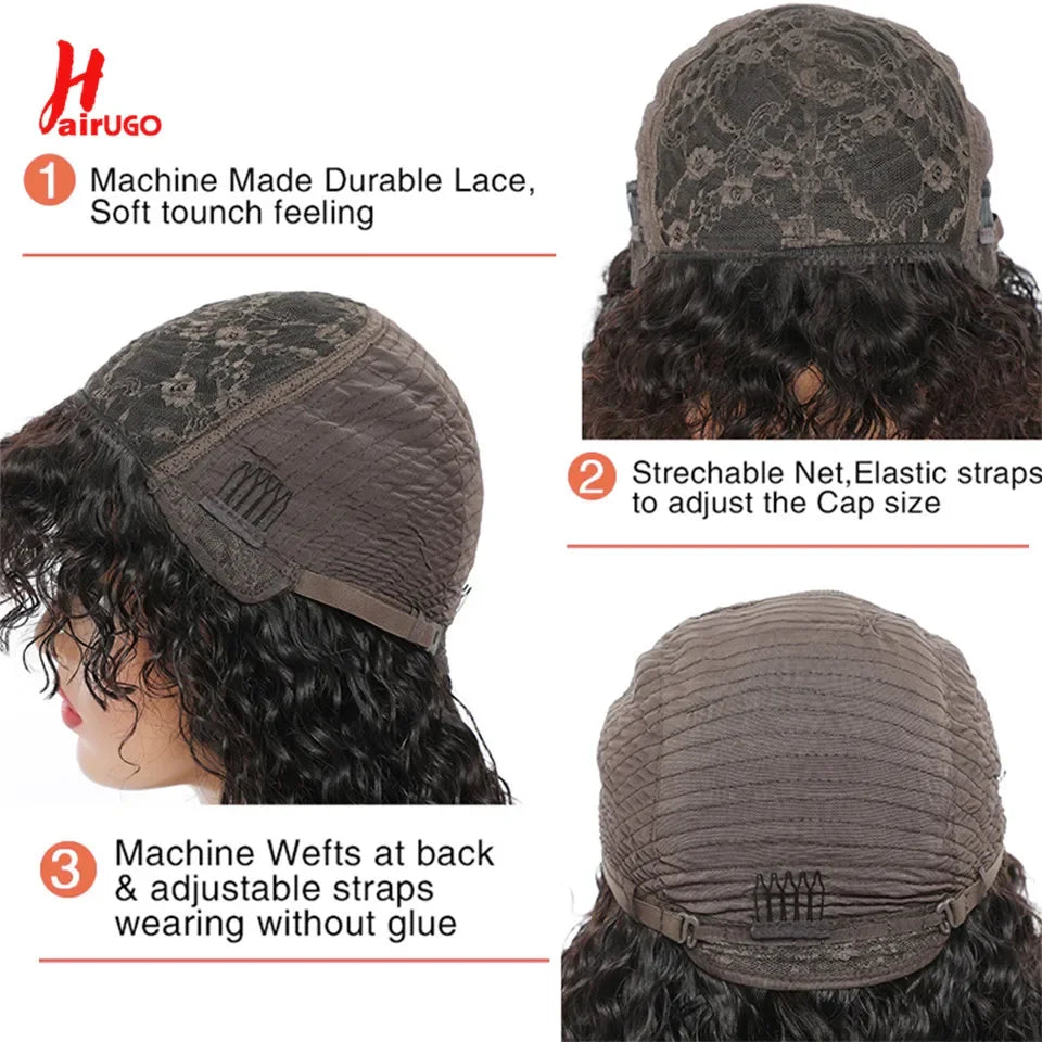 Body Wave Fringe Human Hair Wigs Full Machine Made Wigs For Woman Natural Color Pixie Cut Human Hair Wigs Pixie Cut Wigs HairUGo