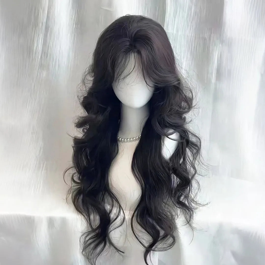 Female wig autumn chestnut brown wool roll lazy temperament long curly hair simulation full head cover