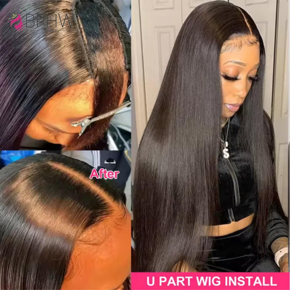 Full Machine U Part Straight Human Hair Wigs for Women Remy Hair Brazilian Natural Color No Leave Out Upgrade U Part Wigs BPHW