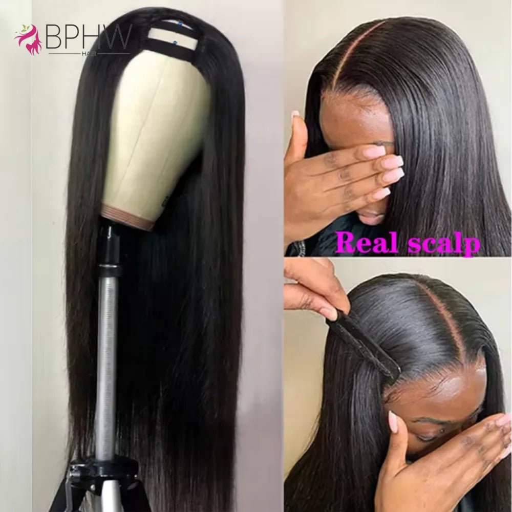 Full Machine U Part Straight Human Hair Wigs for Women Remy Hair Brazilian Natural Color No Leave Out Upgrade U Part Wigs BPHW