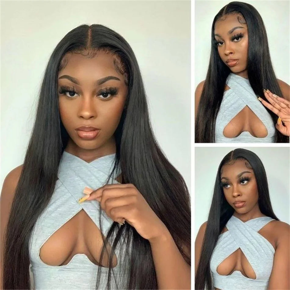 V Part Straight Human Hair Wigs For Women 18-32 Inches Peruvian Remy Hair Full Machine Made Wig V Part Human Hair Natural Color