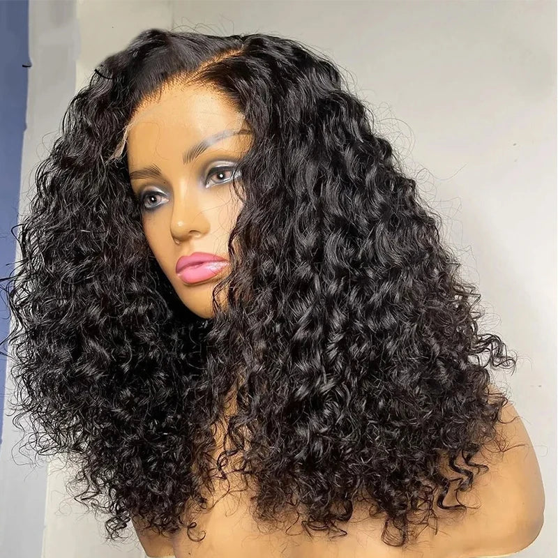 Side Part Curly Human Hair Bob Wig Water Wave Lace Front Wigs for Women Brazilian T-Part Transparent Lace Frontal Pre Plucked