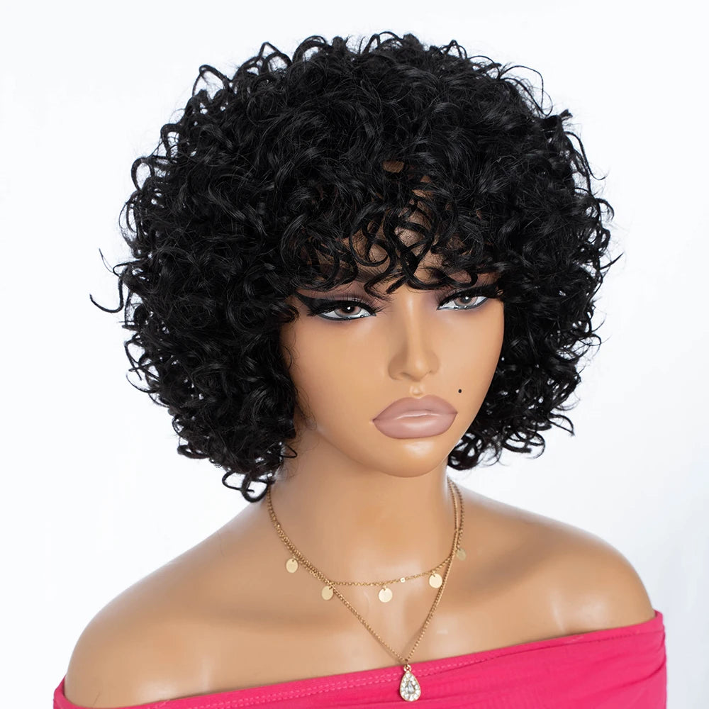 Short Curly Human Hair Wigs for Black Women P4/27/30 Short Curly Wigs for African American Glueless Human Hair Wigs