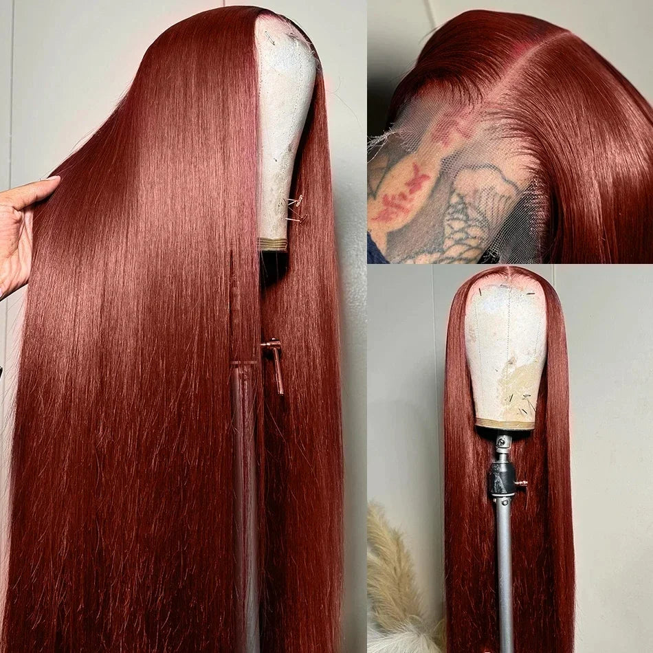 Reddish Brown 13x6 HD Lace Frontal Wig Brazilian Straight Human Hair Wig 30 40 Inch Colored 100% Human Wigs 4x4 5x5 Closure Wig