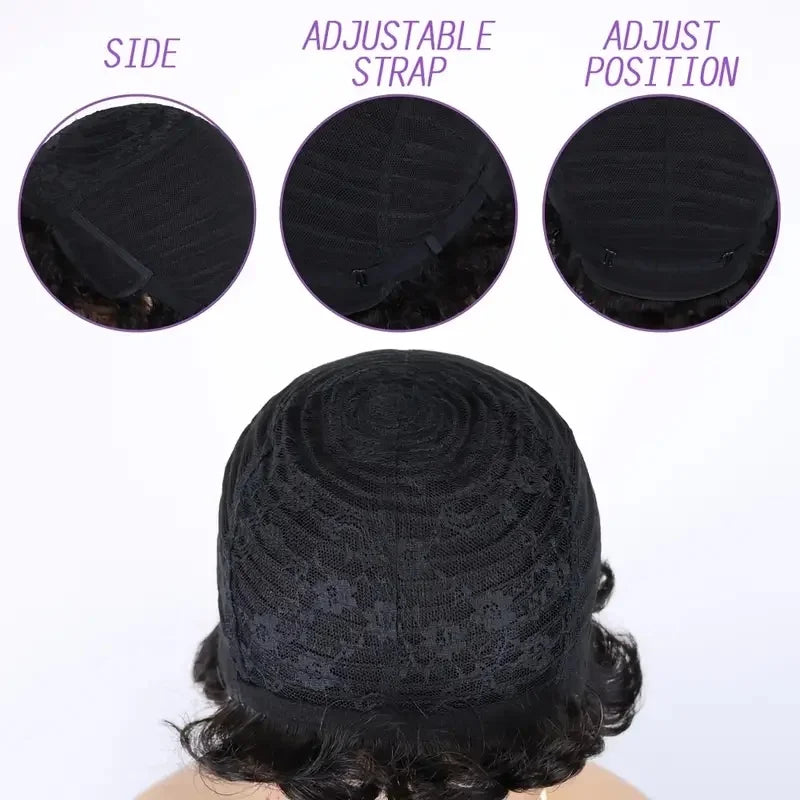 Human Hair Wig Natural Afro Kinky Curly Pixie Cut with Bangs Full Jerry Curly Hairpiece for women Full Machine-Made Wig