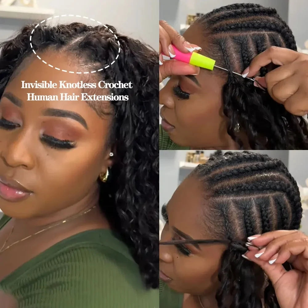 Curly Crochet Human Hair Extensions Deep Wave Pixie Curls Crochet 100% Human Hair Pre Separated Knotless Miracle Knot Braids