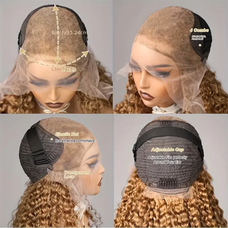 #27 Deep Wave Human Hair Wigs 13x6 HD Lace Frontal Wig Honey Blonde Human Hair Wigs Water Wave Curly Human Hair Wigs For Women