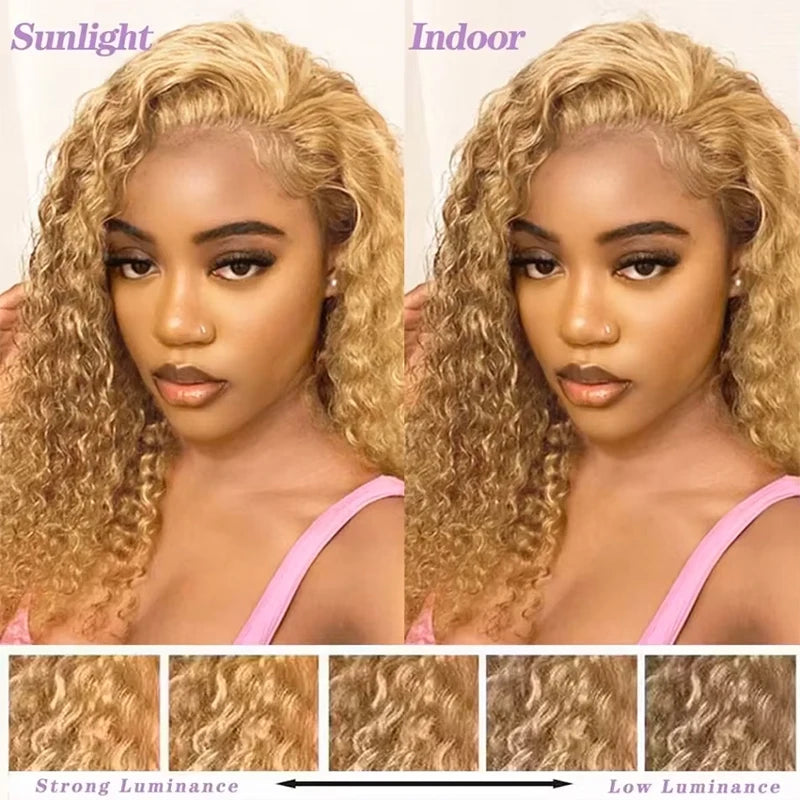 #27 Deep Wave Human Hair Wigs 13x6 HD Lace Frontal Wig Honey Blonde Human Hair Wigs Water Wave Curly Human Hair Wigs For Women