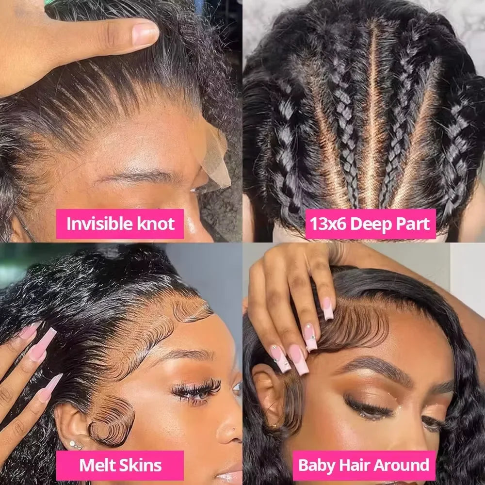 40 46 Inch Deep Wave 13x4 13x6 Lace Front Human Hair Wig 220 Density Curly 360 Full Lace Frontal Wig Human Hair For Black Women