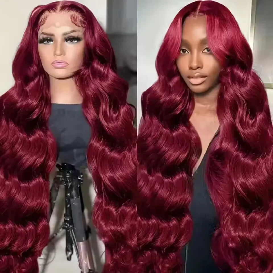 44 46 Inches 99J Colored 13x4 HD Lace Front Human Hair Wig body wave Burgundy 13x6 HD Lace Frontal Wigs Red Wigs For Women