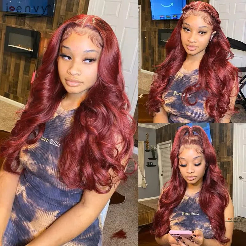 44 46 Inches 99J Colored 13x4 HD Lace Front Human Hair Wig body wave Burgundy 13x6 HD Lace Frontal Wigs Red Wigs For Women