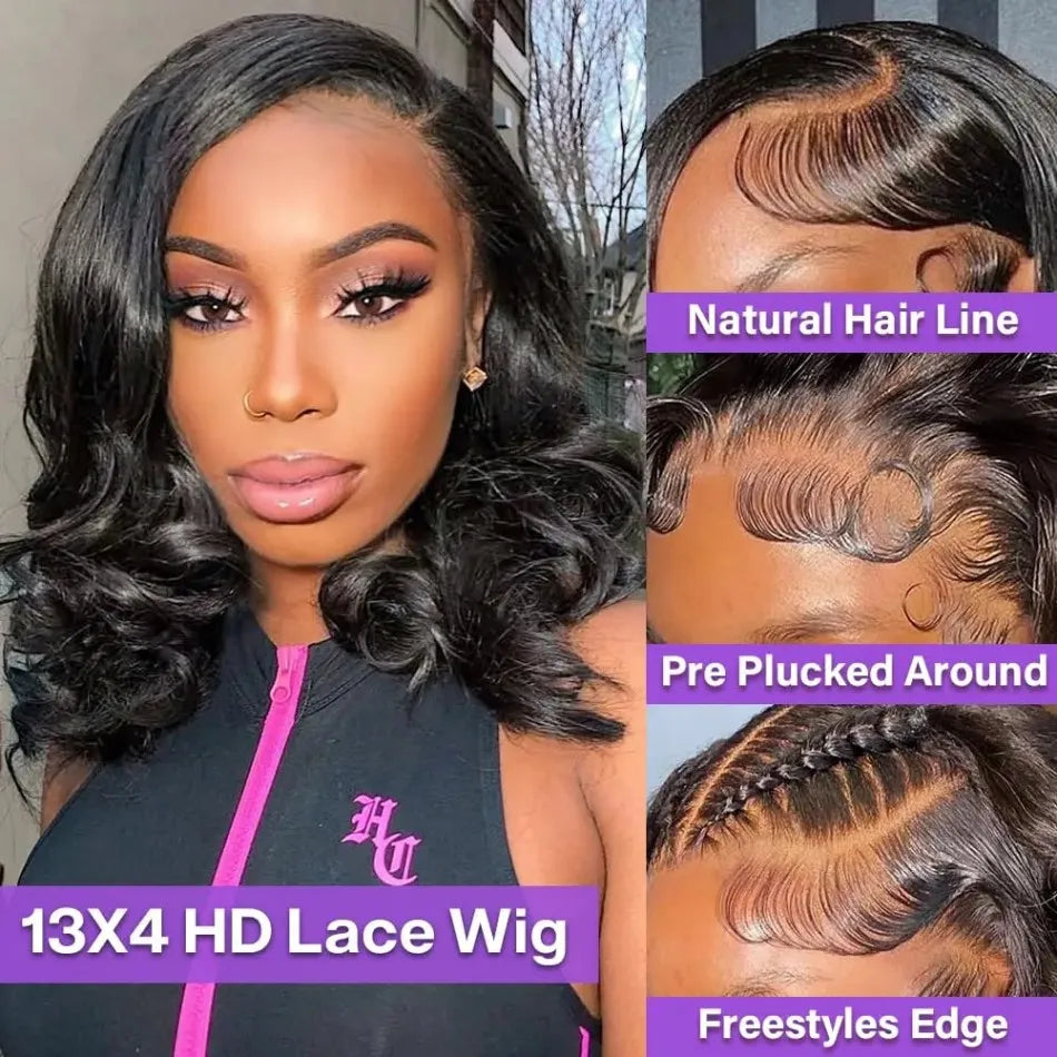Body Wave Short Bob Wig Human Hair 13X6 Hd Lace Frontal Wig 5X5 Hd Lace Closure Wig Black Pre Plucked Brazilian Glueless Wigs
