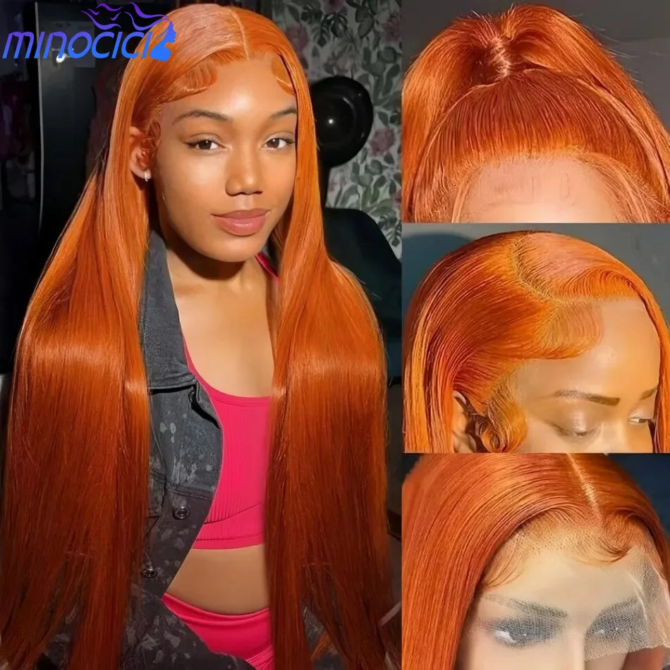Ginger Orange Straight 13X6 Hd Lace Front Human Hair Wig 13X4 220 Density 36 Inch Wigs #350 Colored Pre Plucked Brazilian Wigs